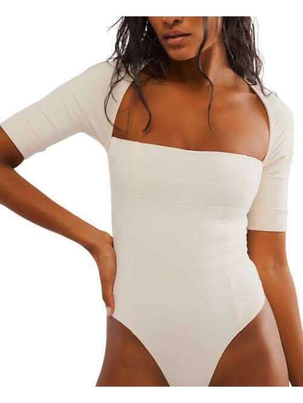 1587 - Intimately Free People White Square Neck Bodysuit - Small - NWOT